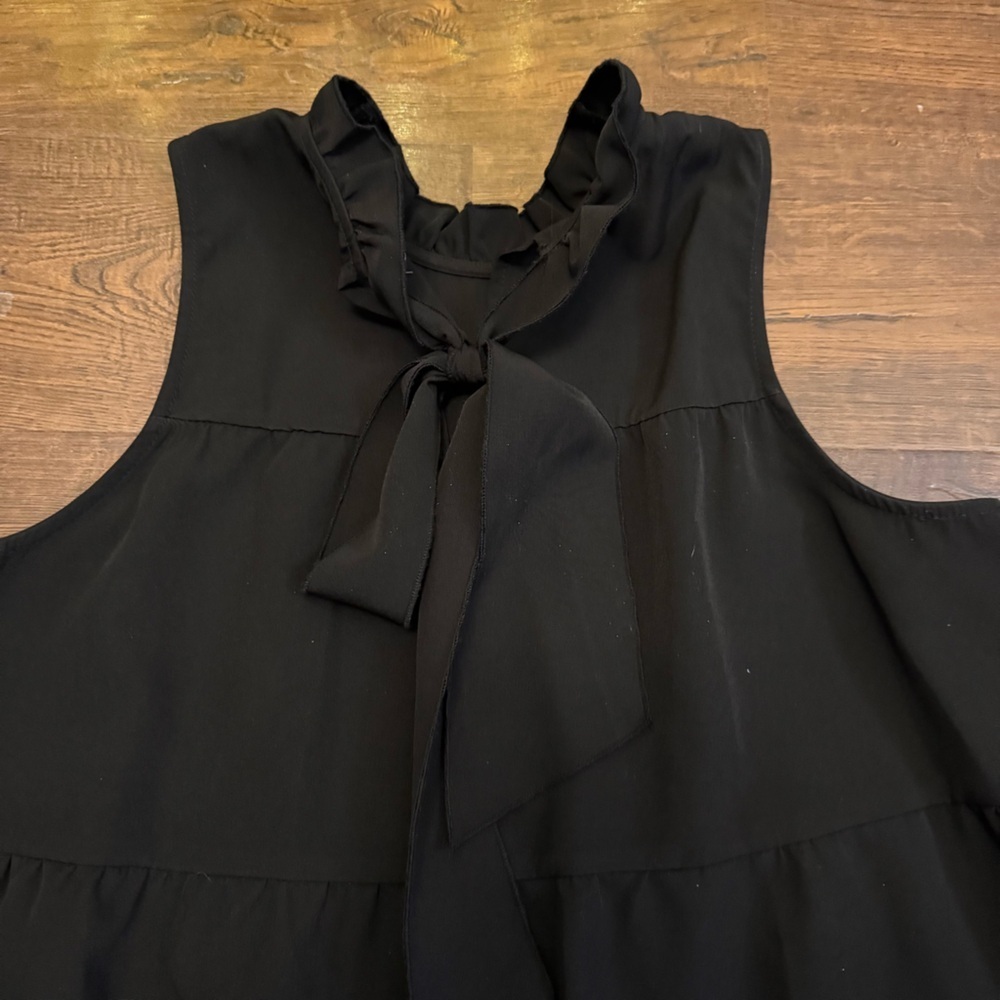 Mud Pie Black Tiered Dress Tie Neck Ruffle Sleeveless Size Medium - Picture 5 of 8